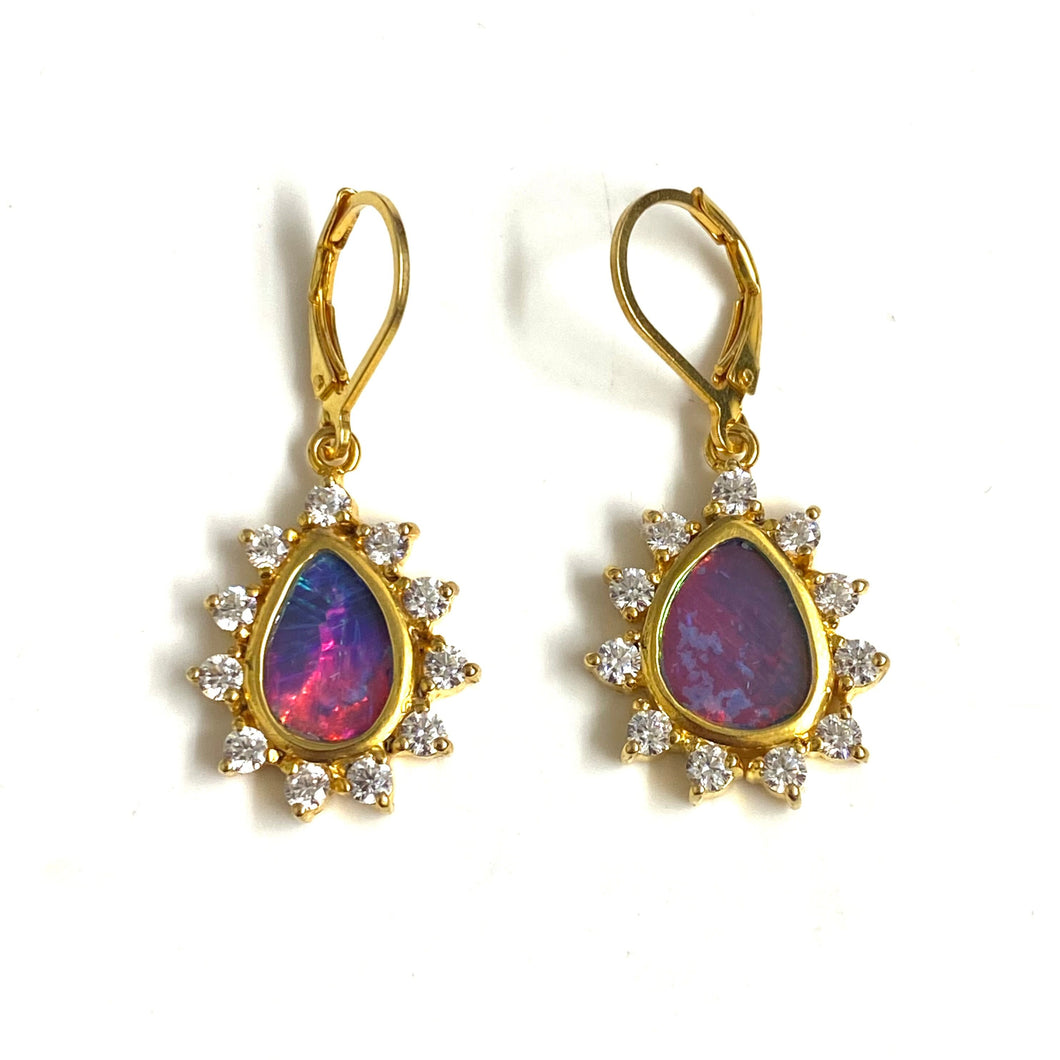 White Sapphire and Australian Opal Earrings