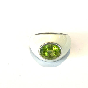 Sterling Silver White Enamel and Peridot Ring