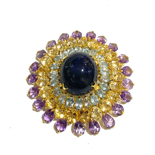 Sterling Silver Gold Plate Gemstone Brooch