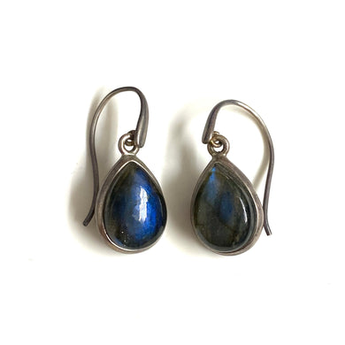 Pear Shaped Sterling Silver and Labradorite Earrings