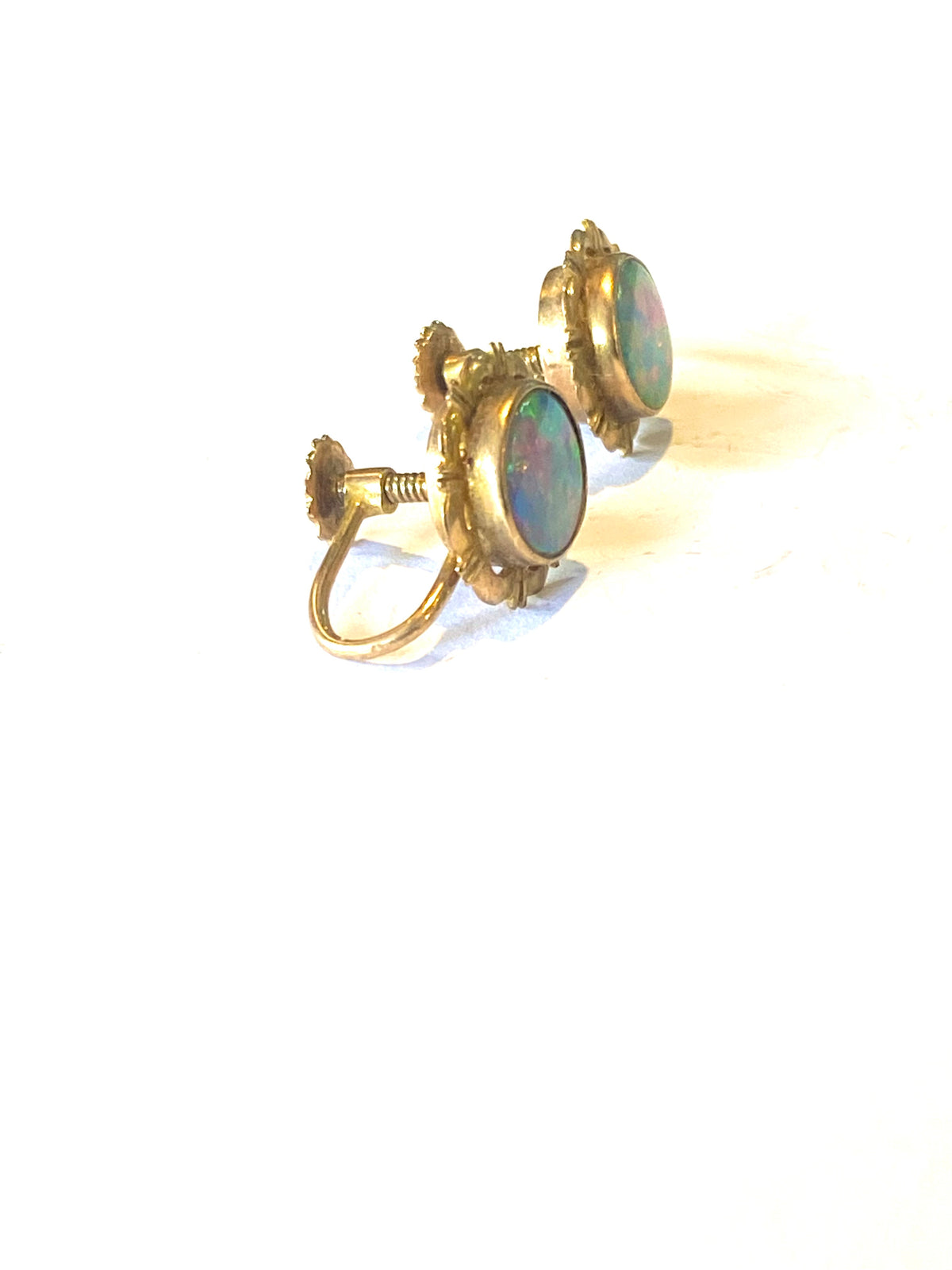 9ct Rose Gold Opal Screw Back Earrings