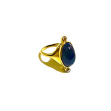 18ct Yellow Gold Black Opal Cabochon and Diamond Ring