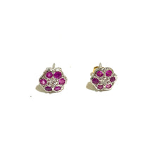 9ct Gold Ruby and Diamond Flower Stud Earrings