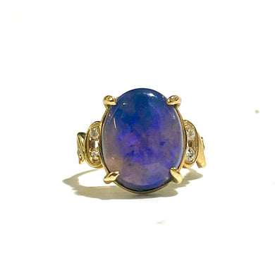 9ct Gold Solid Black Opal and Diamond Ring
