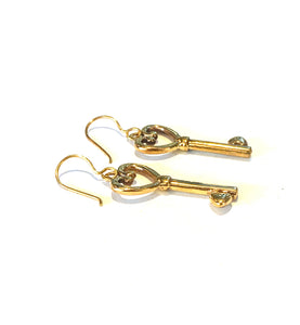 Brass Heart Key Earrings