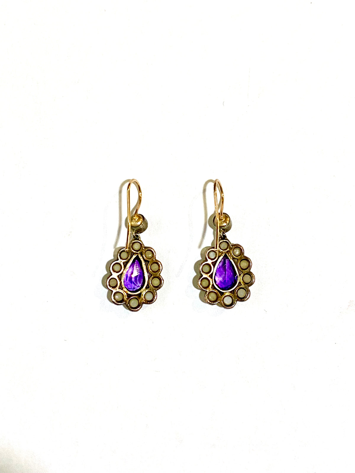 Amethyst and Seed Pearl Drop Earrings Antique