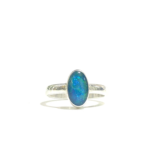 Oval Sterling Silver Opal Ring