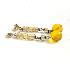 9ct Gold Amber and Citrine Drop Earrings