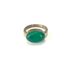 Sterling Silver Oval Cabochon Green Onyx Ring