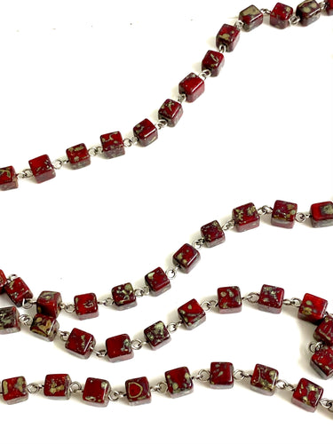 Vintage Czech Glass Brown Square chained Beads