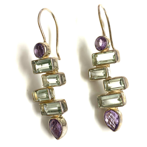 Sterling Silver Amethyst and Green Citrine Earrings