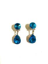 Czech Blue Crystal Clip On Earrings