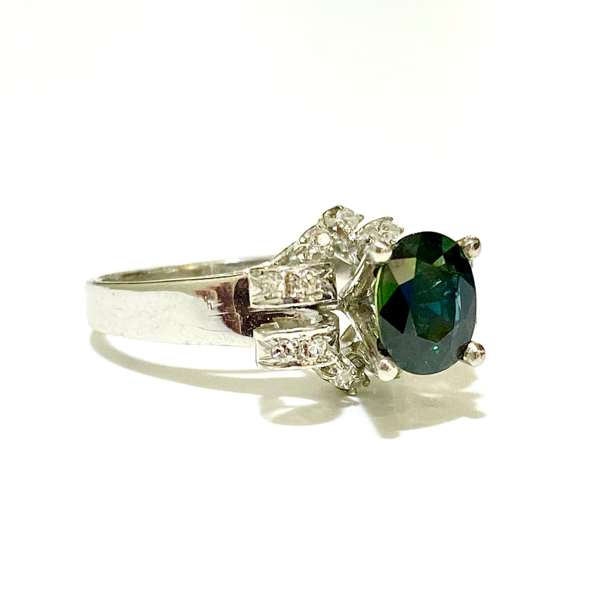 18ct White Gold Green Sapphire and Diamond Ring