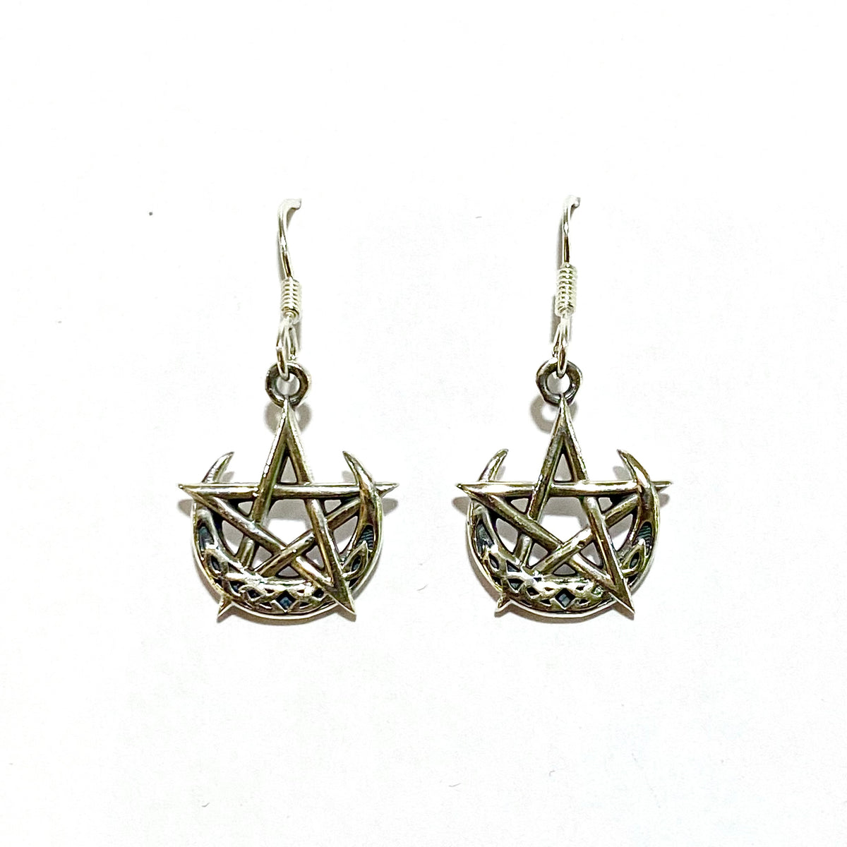 Sterling Silver Star and Moon Hook Drop Earrings