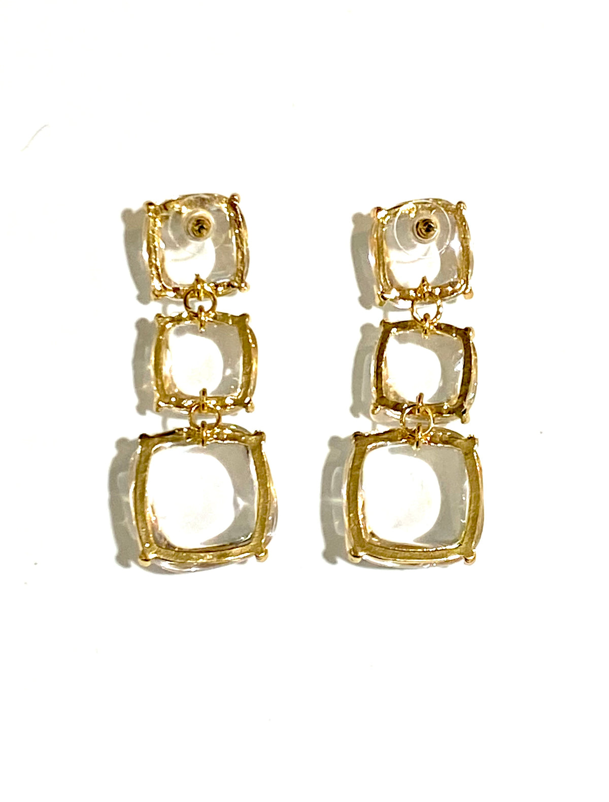 Three Tiered Costume Cabochon Drop Earrings