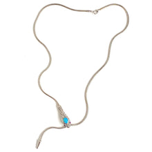 Sterling Silver Synthetic Opal and Ruby Slider Style Snake Chain Necklace