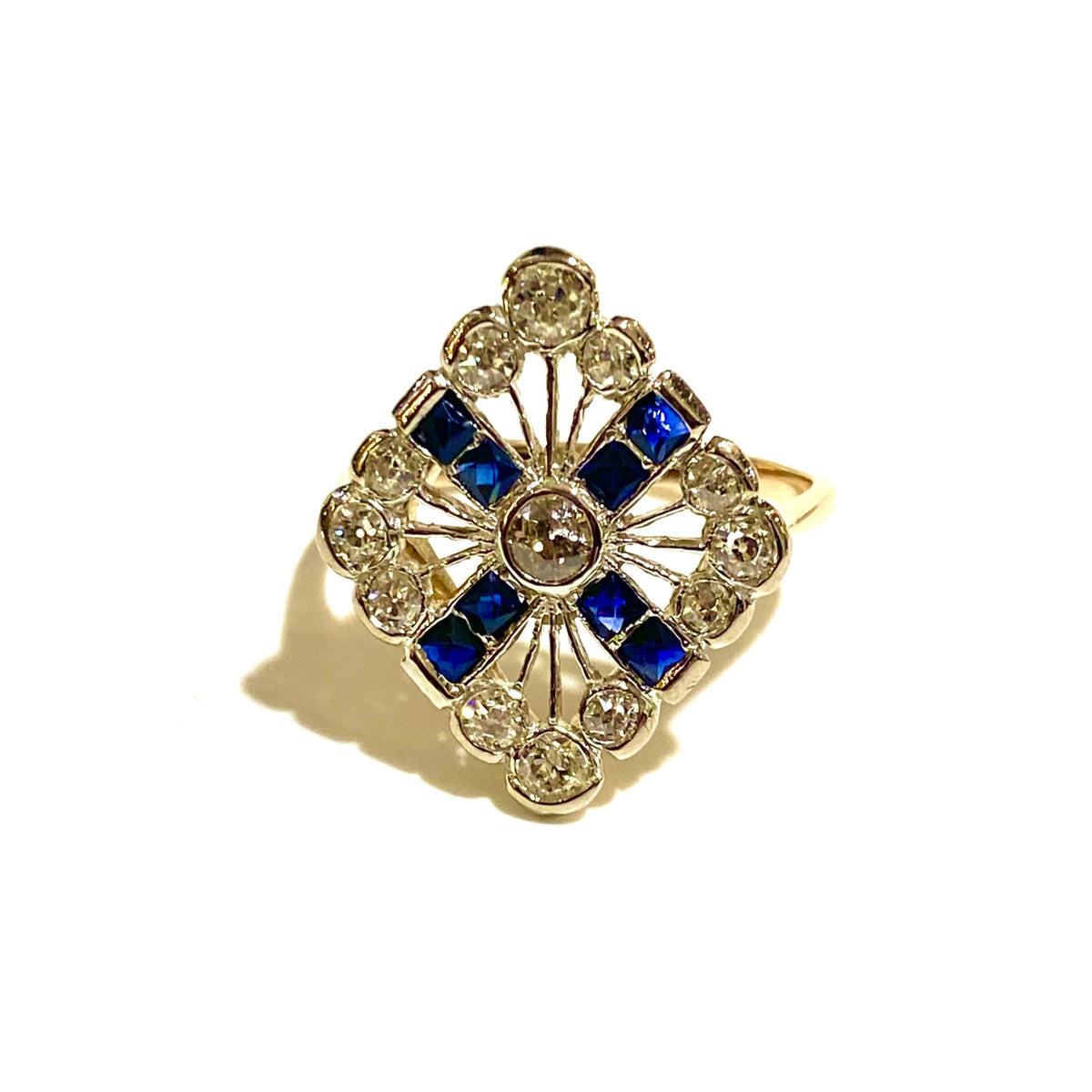 18ct Gold Antique 1890s Blue Spinel & Diamond Ring