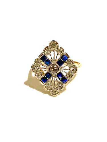18ct Gold Antique 1890s Blue Spinel & Diamond Ring