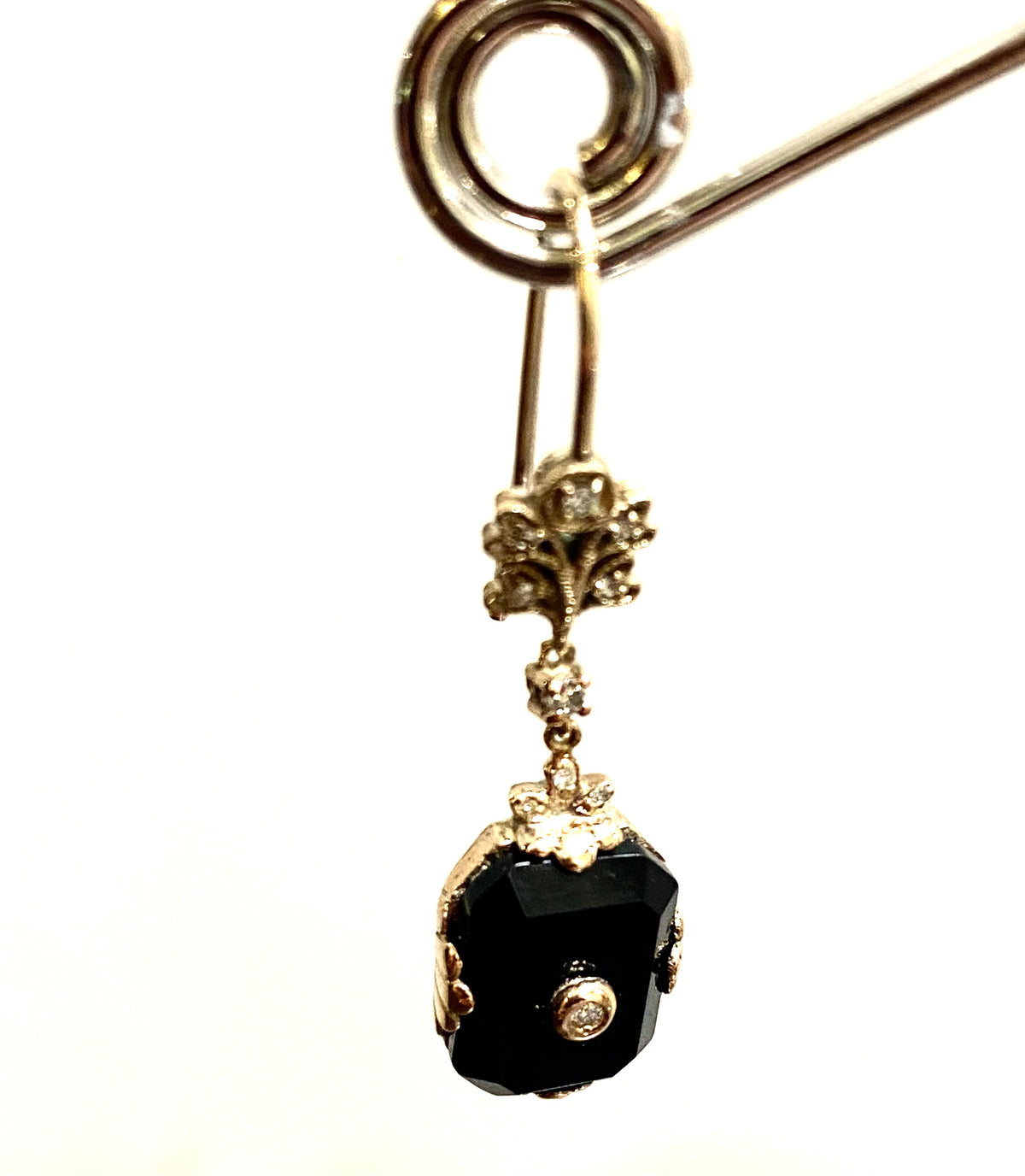 9ct Gold Onyx and Diamond Drop Earrings