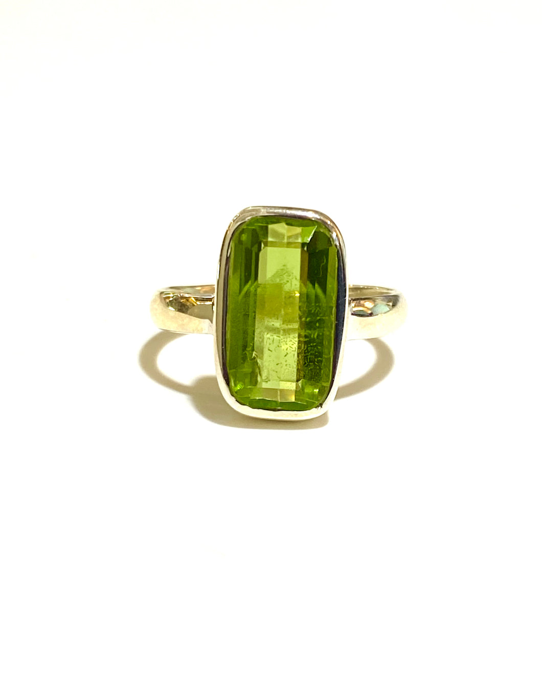 Sterling Silver Large 5ct Bezel Set Peridot Ring