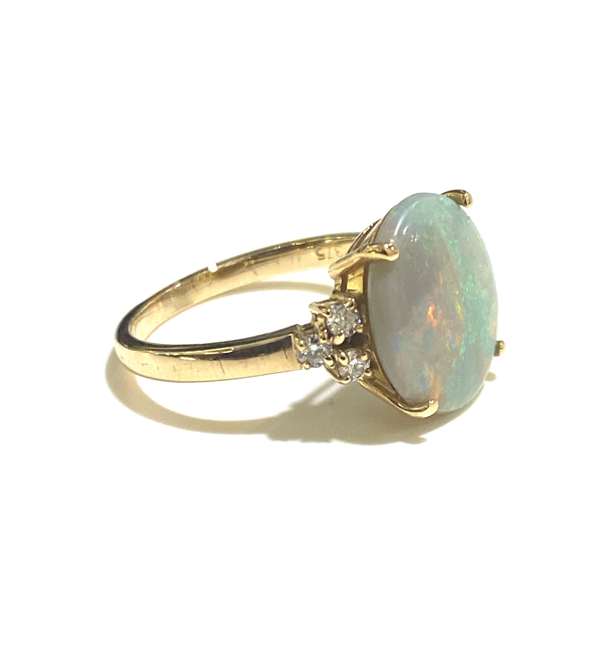 9ct Yellow Gold 2.8ct Solid Opal and Diamond Ring
