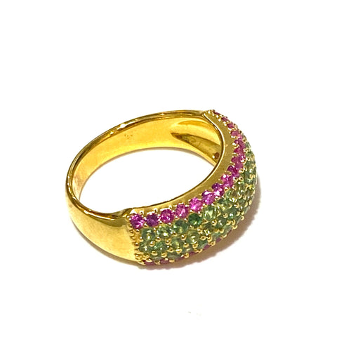 Sterling Silver Gold Plate Pink Sapphire and Tsavorite Garnet Ring