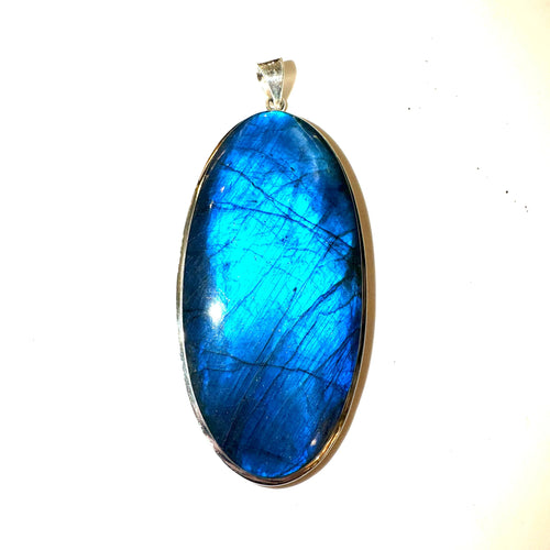 Large Sterling Silver Labradorite Oval Pendant