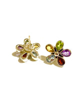 Sterling Silver Multi-Coloured Gemstone Flower Stud Earrings