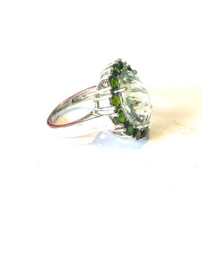 Sterling Silver Green Amethyst and Diopside Ring