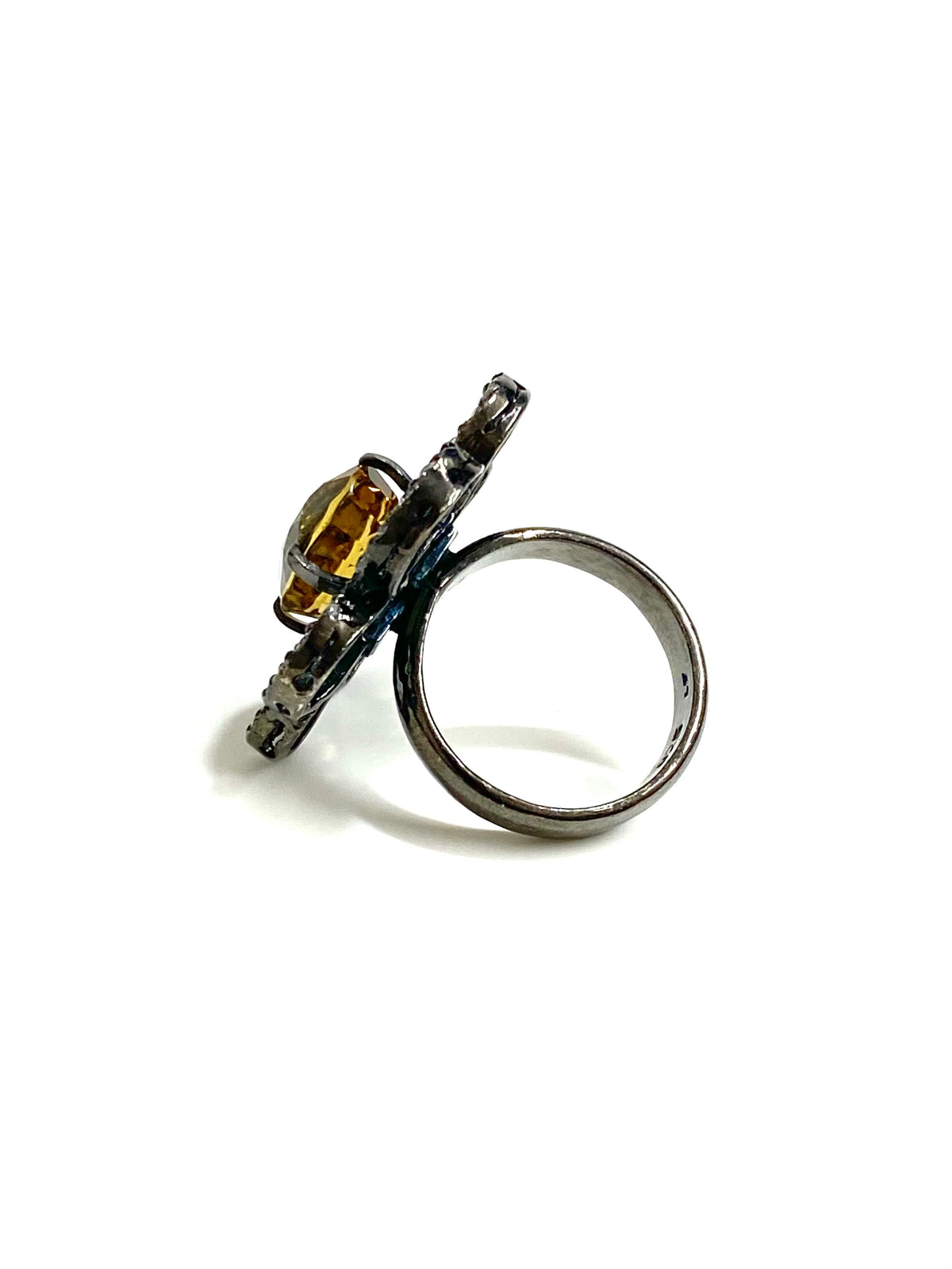 Sterling Silver Black Rhodium Plate Citrine Floral Ring