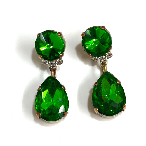 Green Crystal Drop Earrings