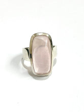 Rectangle Cabochon Rose Quartz Sterling Silver Cocktail Ring