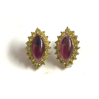 Oval Cabochon Garnet and CZ Earrings