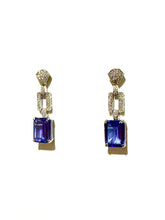 9ct White Gold Tanzanite and Diamond Drop Earrings