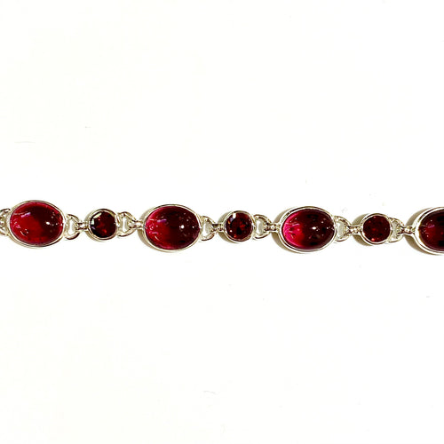 Sterling Silver Garnet Cabochon Bezel Set Bracelet