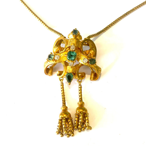 22ct Gold Tsavorite Garnet and Diamond Necklace