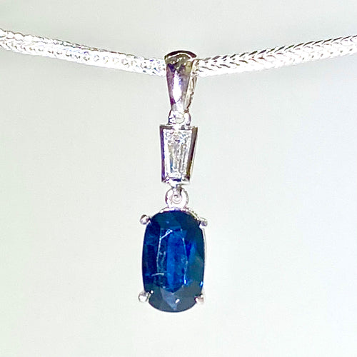 9ct White Gold 1.40ct Sapphire and Diamond Pendant