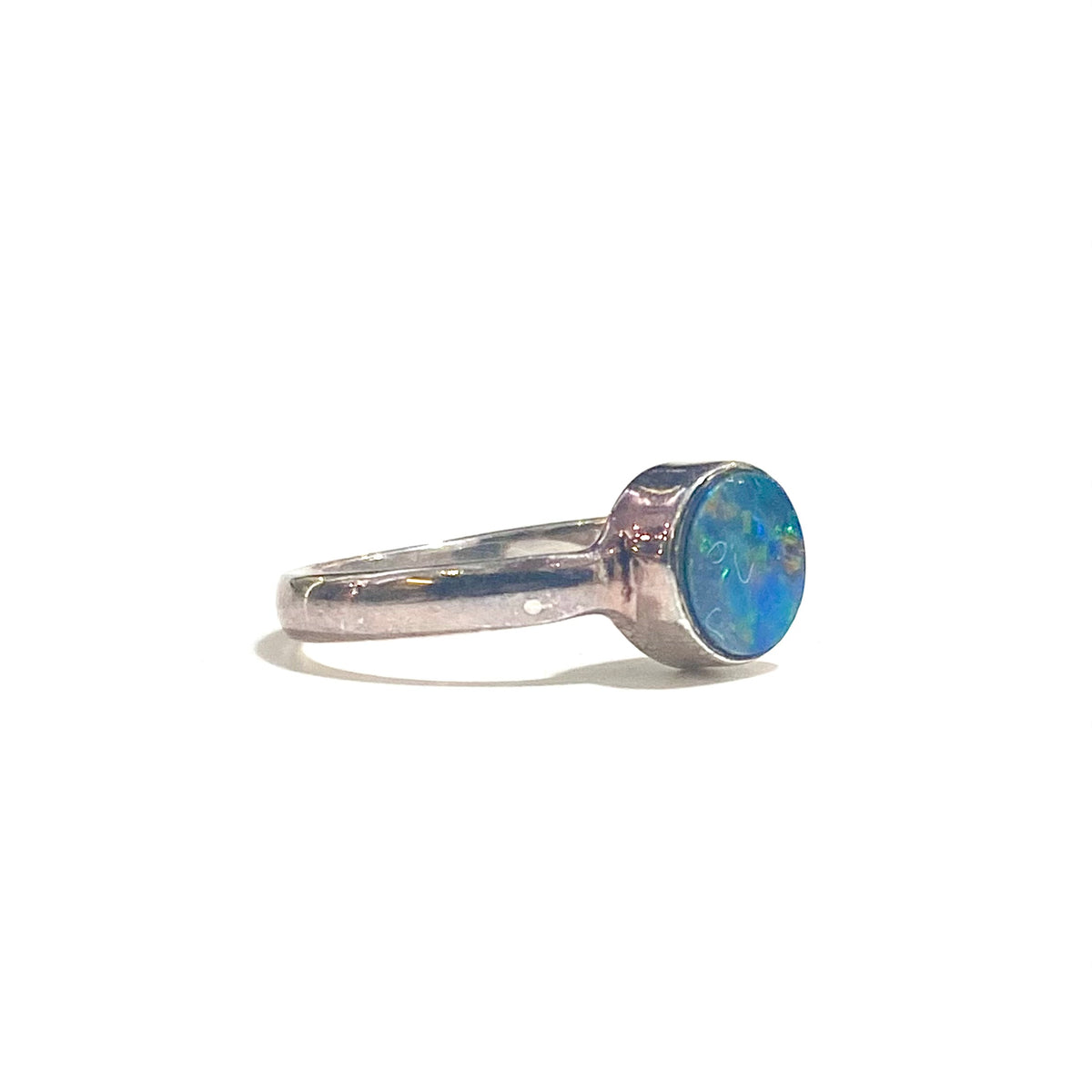 Round Sterling Silver Solid Black Opal Ring