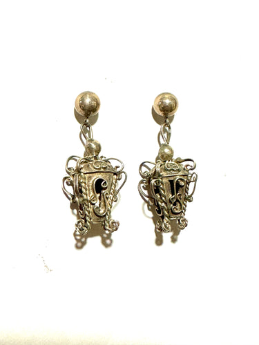 Vintage Mexican Filigree Silver Gondola Drop Earrings