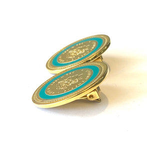 Sterling Silver Gold Plate and Enamel Greek Clip On Earrings