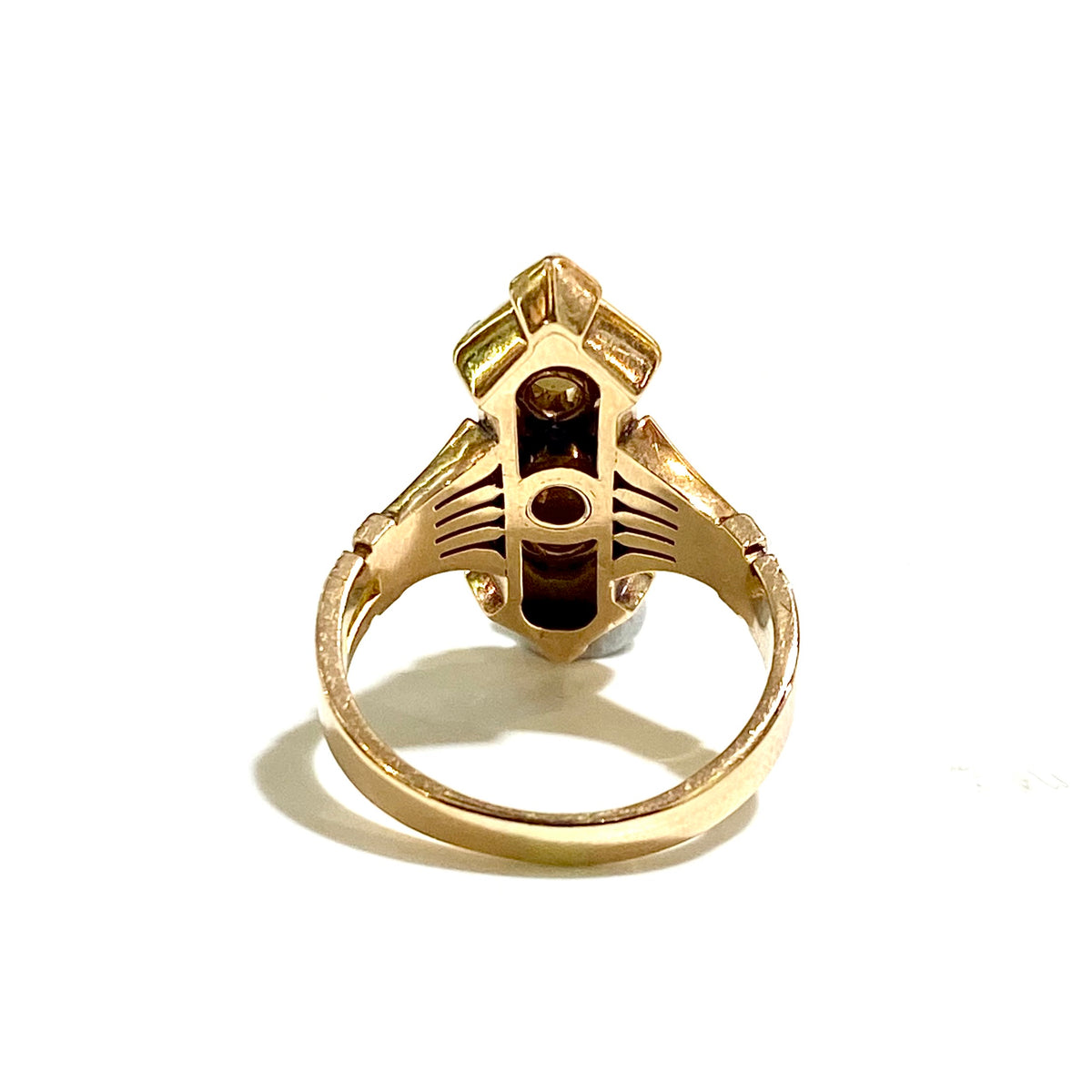 Antique 14ct Rose Gold Turquoise and Seed Pearl Etruscan Style Ring