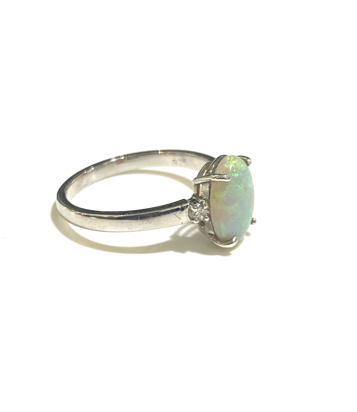 9ct White Gold 1.45ct Semi Black Solid Opal and Diamond Ring