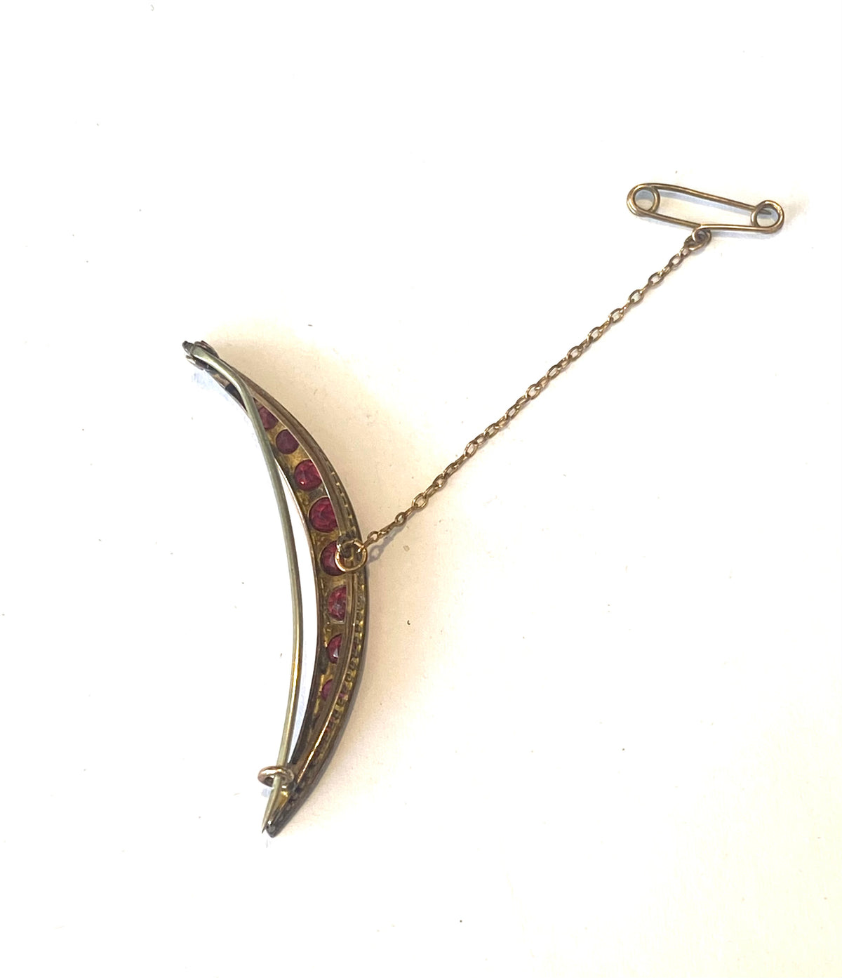 Vintage 9ct Gold Ruby Moon Brooch