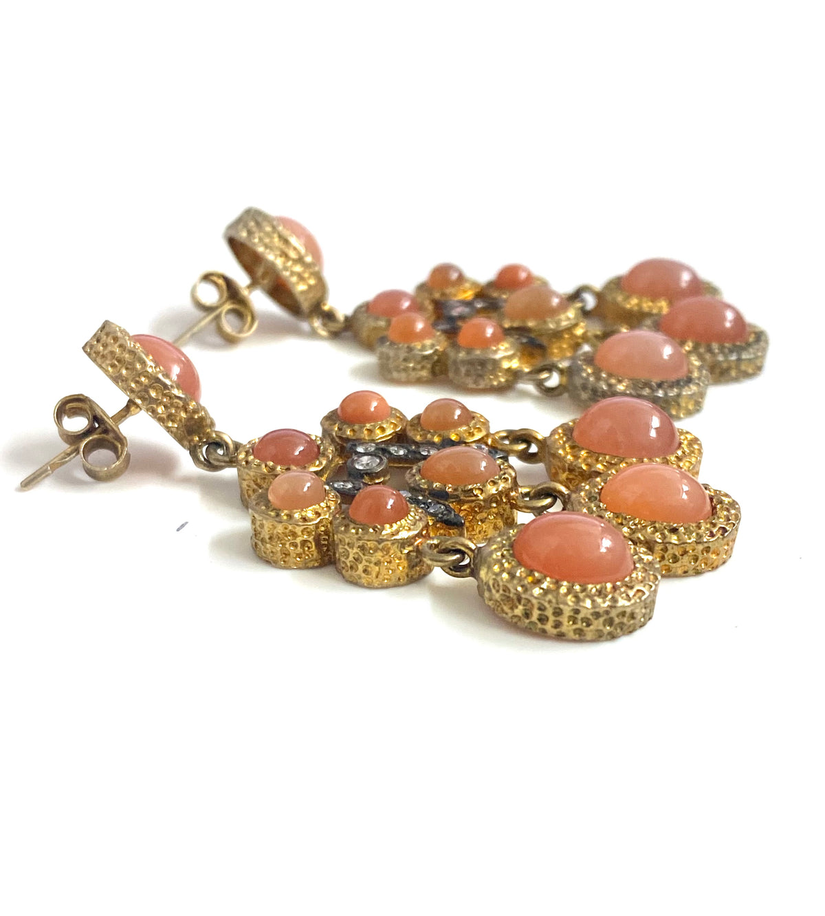 Sterling Silver Gold Plate Peach Moonstone Earrings