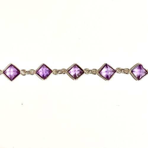 Sterling Silver Amethyst Square Faceted Gemstone Bracelet