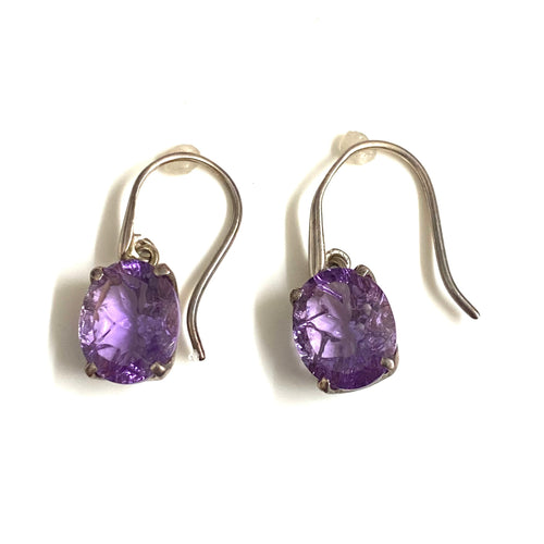 Sterling Silver Amethyst Oval Earrings