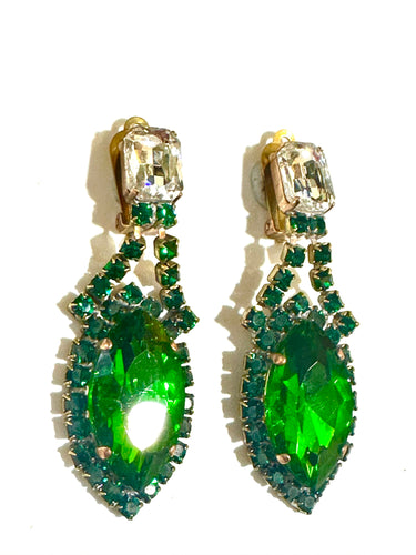 Green Crystal Clip On Earrings