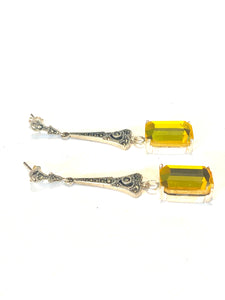 Yellow Crystal and Marcasite Earrings