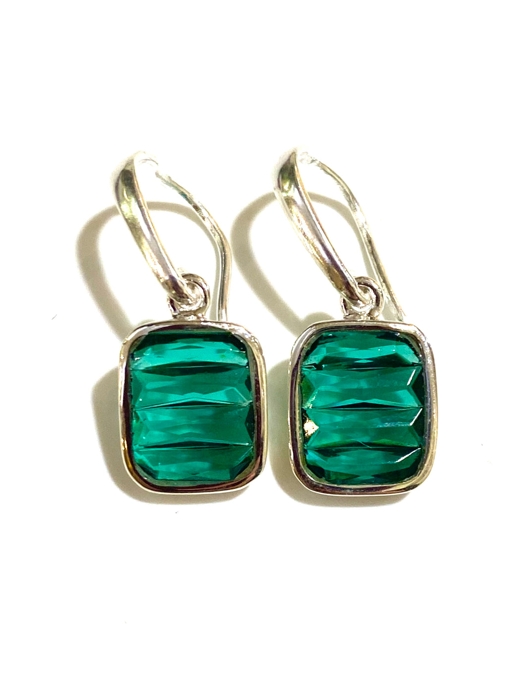 Art Deco Sterling Silver Green Glass Drop Earrings