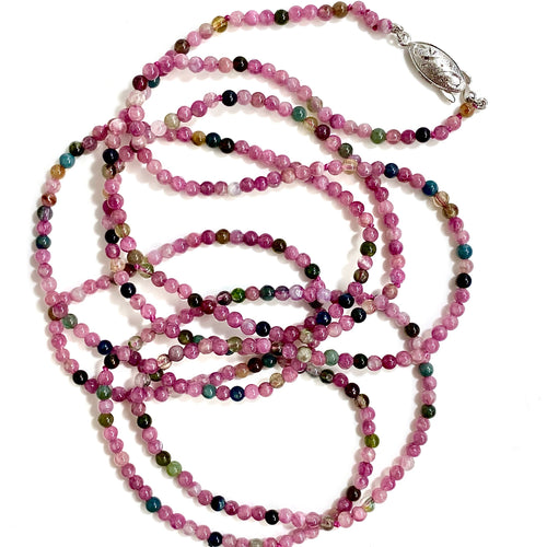 Sterling Silver Round Natural Tourmaline Beaded Necklace